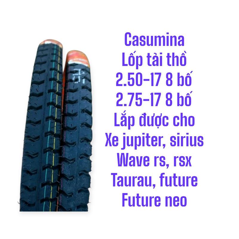  lốp Xe gai tải 2.50-17 và 2.75-17 casumina có dùng săm  ruột  8 bố thồ Dùng cho lốp sau xe jupiter sirius ware s wave rs futer neo futer. Phụ Kiện mã 13 