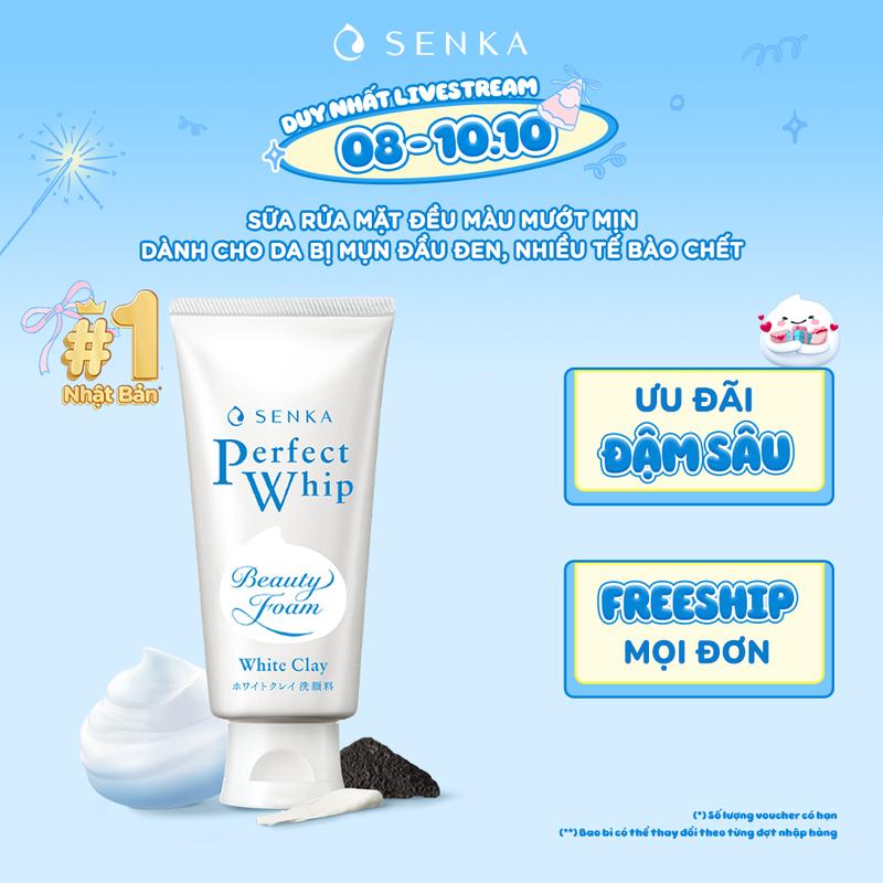 [Livestream new] Sữa rửa mặt đều màu mướt mịn SENKA PERFECT WHIP WHITE CLAY 120G