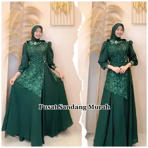 Clara Dres  set Hijab // Bahan Crinkle Airflow// Gamis Kondangan mewah // LD  90 - 120