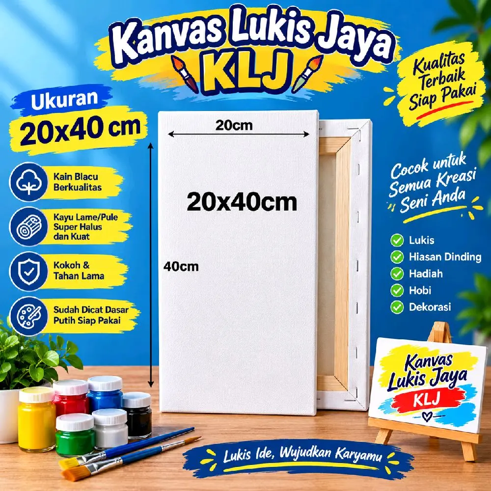 KLJ Kanvas Lukis Jaya 20x40 cm Kain Blacu Berkualitas Kayu Lame Pule Super Halus dan Kuat Cocok untuk Semua Kreasi Seni Anda