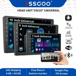 ESSGOO Head Unit Android 14 4GB+64GB 7/9/10 Inch 2Din Wifi GPS Wireless Carplay Bluetooth Universal Kabel Kamera