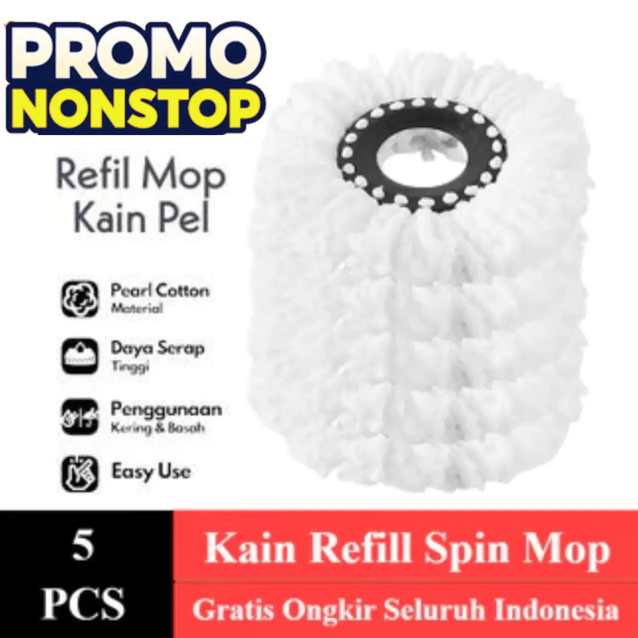 Kain Pel Lantai Spin Mop Bulat Refill Microfiber Super Pell Spin Mop Magic Kain Penganti Pel Lantai Spin Mop