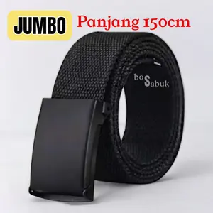 Ikat Pinggang JUMBO 150cm Katun Pria Wanita Gesper Kepala Besi Hitam Polos Sabuk Simple Elegant