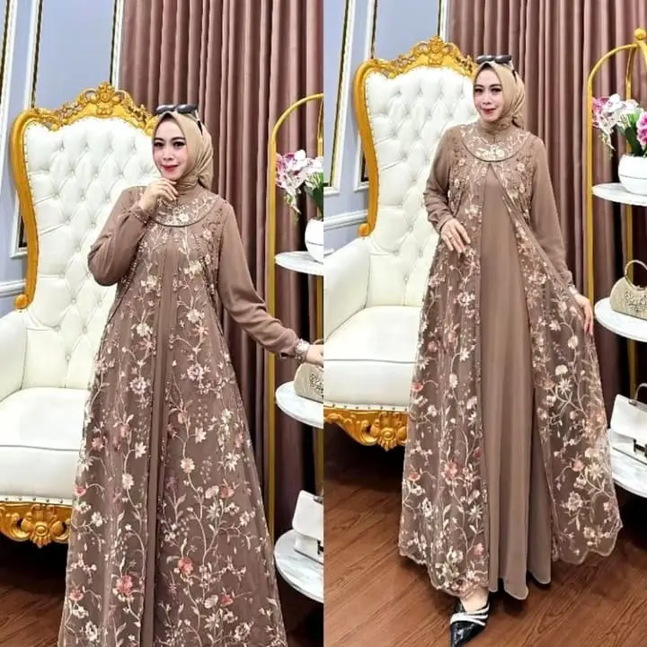 DIANDRA DRES Kondangan Cantik Bahan  Ceruty Babydoll Mix Tille Garden Aplikasi Payet Gamis Muslim Terbaru  Lebaran Mewah Wanita Pesta Simple Dewasa Syari