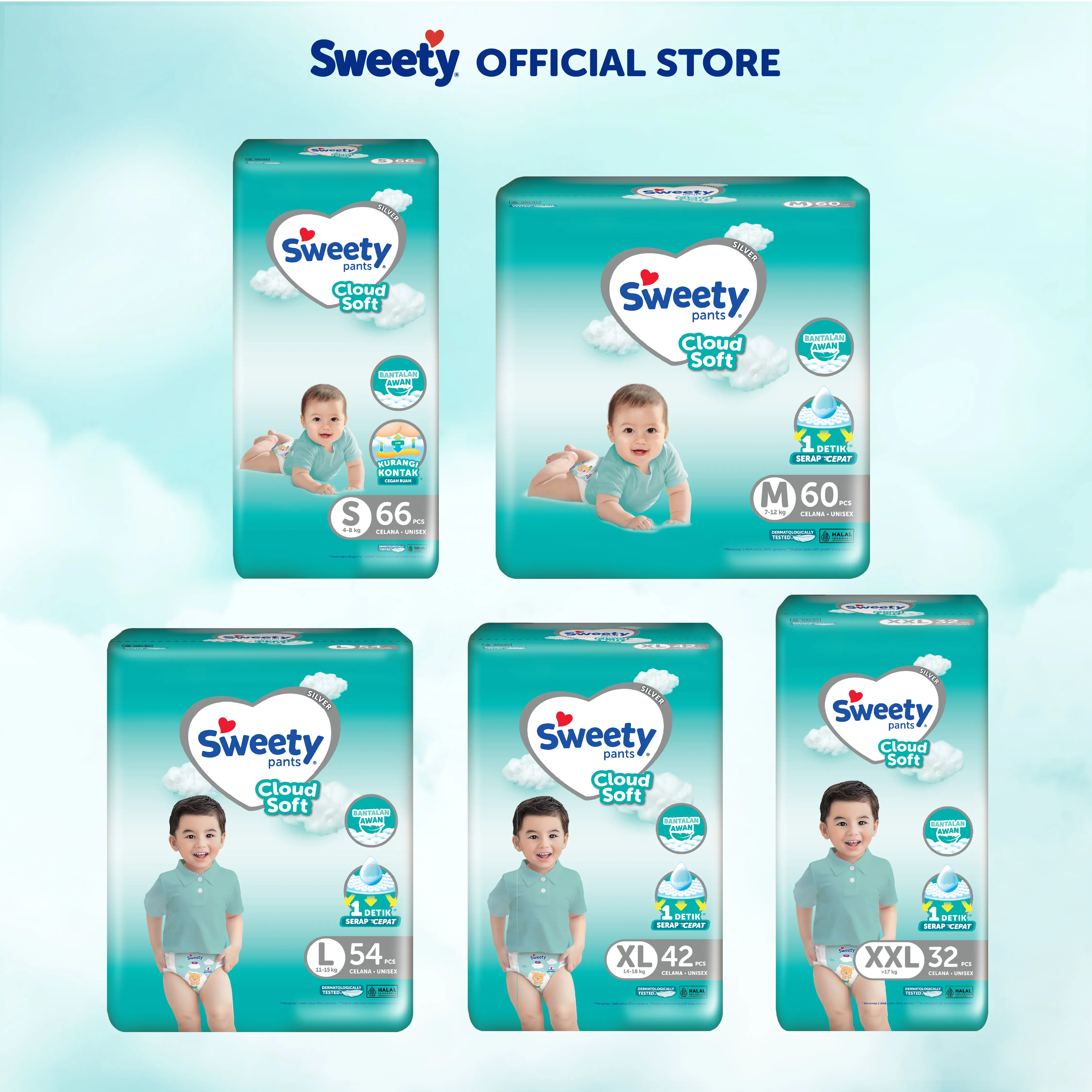 Sweety Silver Pants Cloud Soft - Popok Bayi Celana / Baby Pants Diaper - All Size - (S-XXL) - Jumbo Pack