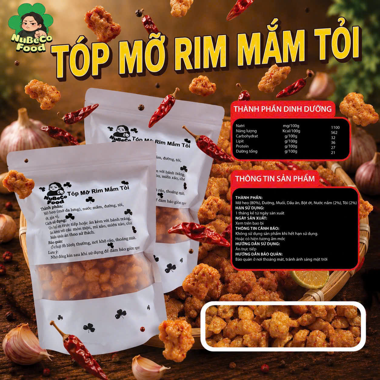 TÓP MỠ LIỀN DA RIM MẮM TỎI SIÊU GIÒN TAN NUBECO FOOD