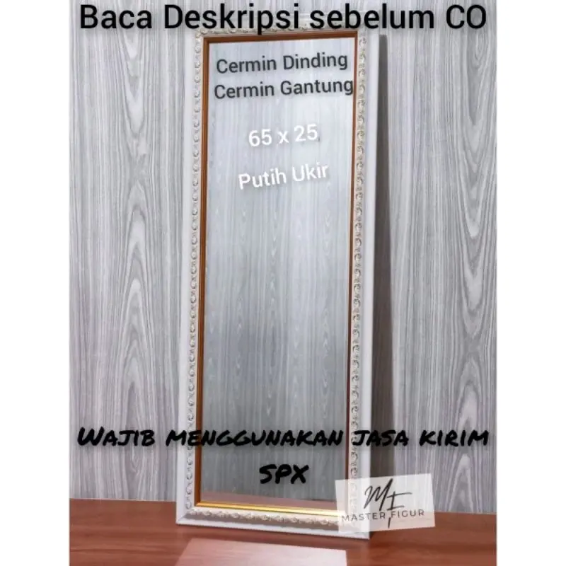 kaca dinding gantung ukir ukuran 65x25cm cermin simpel