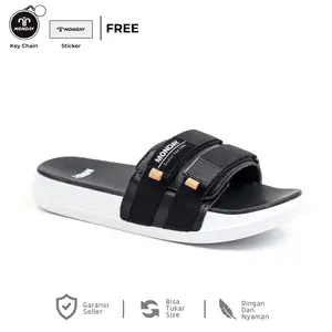 Monday Official - Pervez Black - Sandal Slide Karet Pria  Sendal Anti Slip