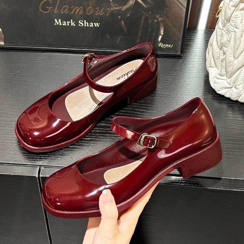 Giày búp bê nữ gót vuông cao 3cm gắn khoá có thể diều chỉnh được chất PU nhựa BTdep