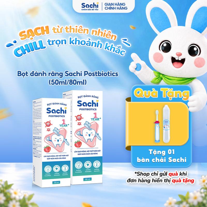 Bọt đánh răng Sachi Postbiotics 50ml/80ml hỗ trợ làm sạch, trắng răng, ngừa sâu răng, khử mùi hôi miệng cho bé