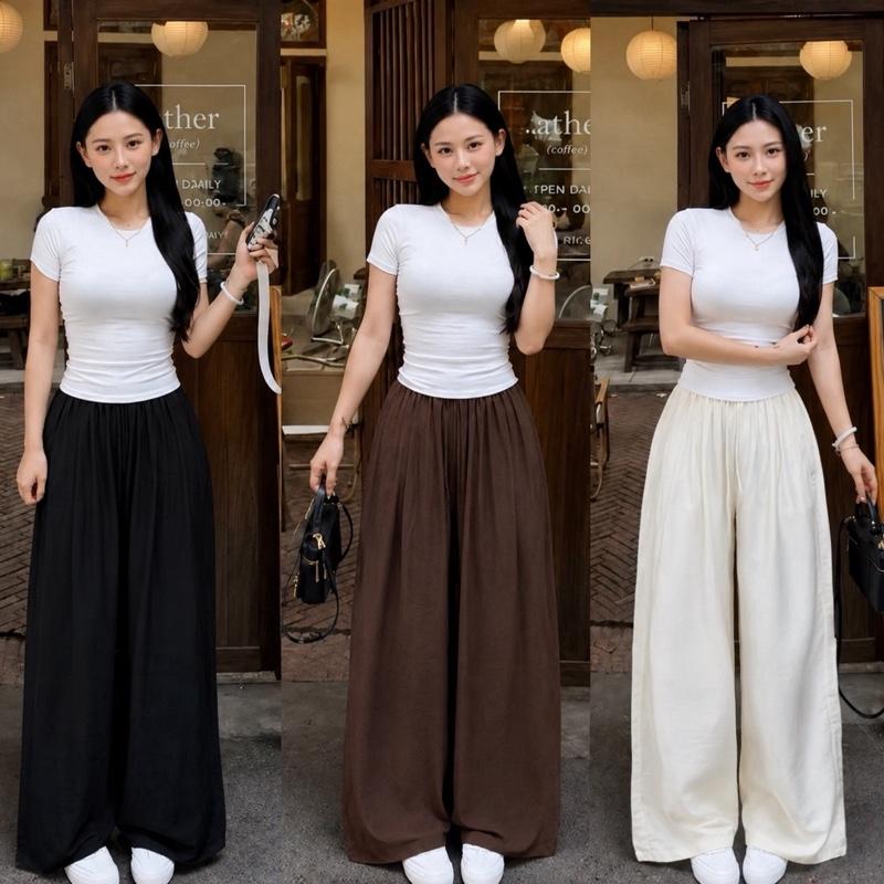 Quần Ống Rộng Linen Tơ Loại 1 Dây Nơ Dáng Suông - 009