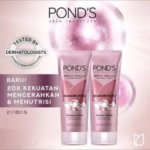 PAKET HEMAT 2X100 GR (TWINPACK)PONDS  BRIGHT MIRACLE NIASORCINOL  Wajah Mencerahkan Mengencangkan wajah  Membersihkan Berminyak   Facial Muka