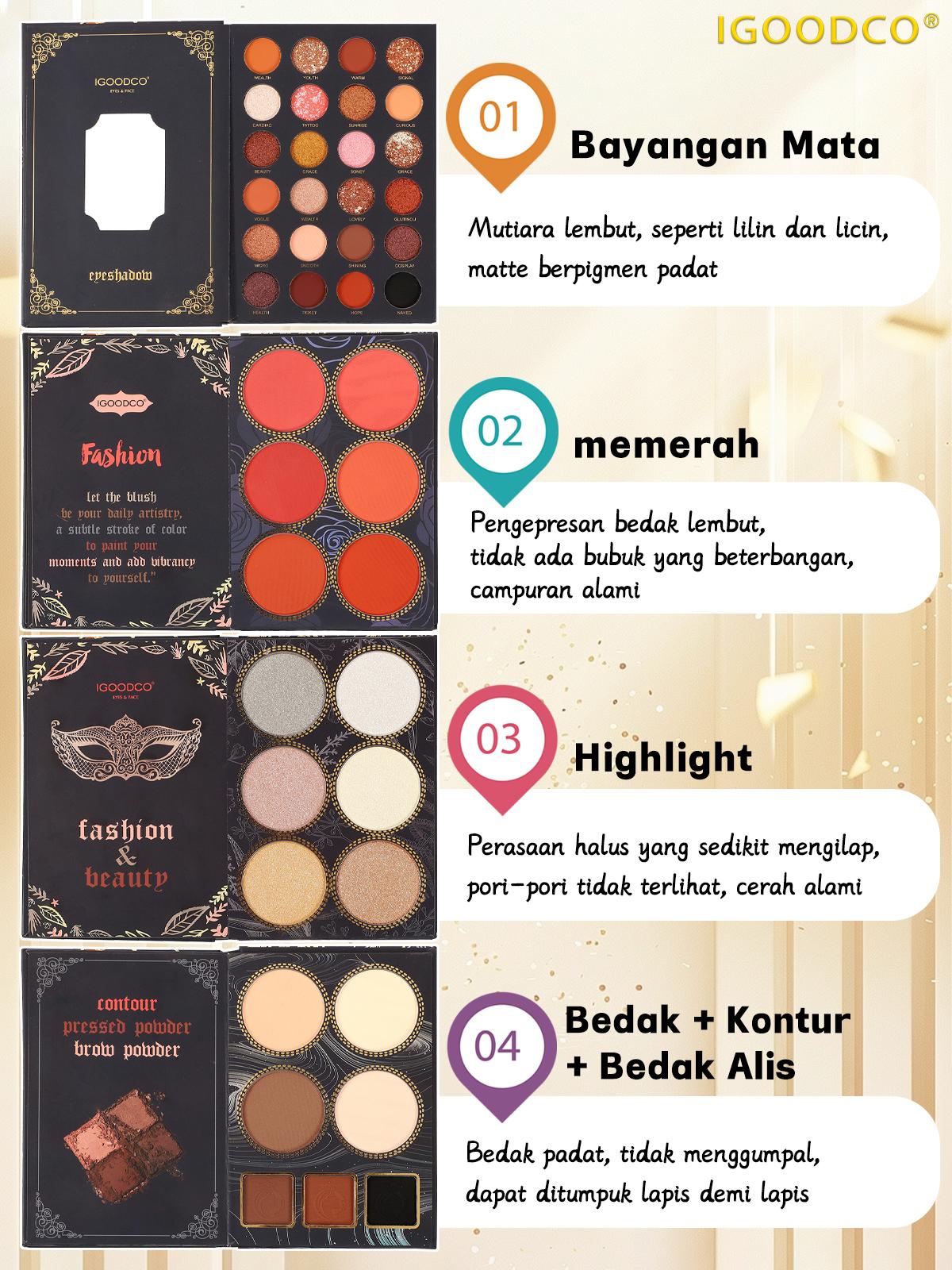 IGOODCO（IG3062) Perona Mata Eye Shadow Pelat Berkilau Matte Bubuk Berkilau Palet Rias Wajah Payet Palet Cos Rias Panggung