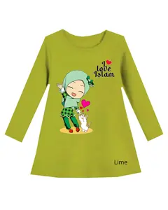 Tunik Dress Motif  Green Gambar DTF Anak Gadis MUSLIM Oblong Lengan Panjang Atasan Usia 3-12 Tahun Perempuan Dan Cat lucu #STARKIDS Gamis Setelan Kaos