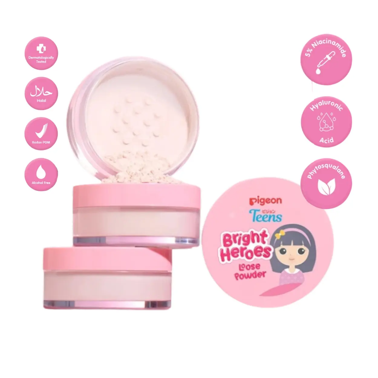 Pigeon Teens Bright Heroes Loose Powder 12gr Bedak Tabur Remaja Niacinamide Hyaluronic Acid