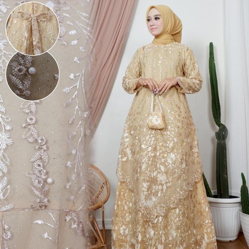 Gamis Tingkat Runcing Gamis Tulle Gamis Modern Baju Pesta Outfit Kondangan Dress Wanita Panjang Muslim Bordir Layer 2