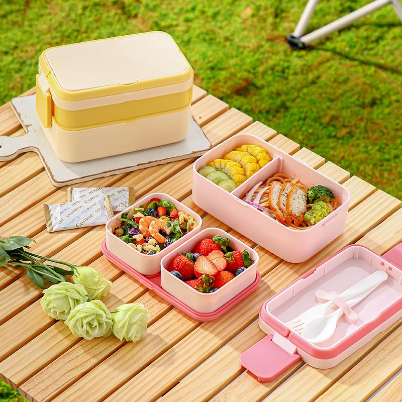 METKA Picnic Lunch Box Double Layer Food Storage Container Handle Camping Hiking Outdoor Portable Bento Box Travel Work School 2