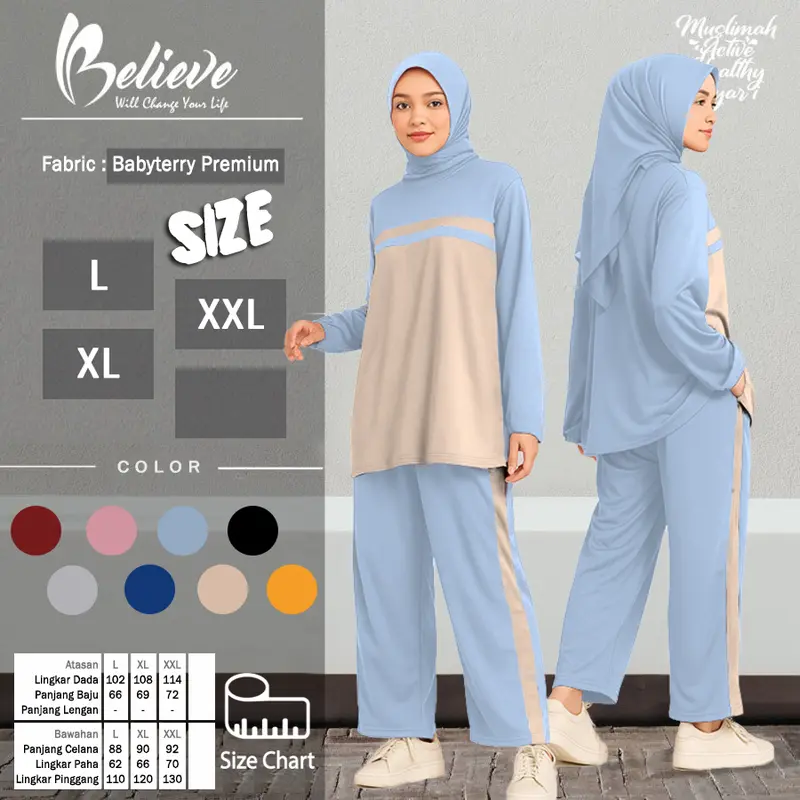 HANNA SET Setelan Kaos Celana Olahraga Muslimah Training Senam Wanita Lengan Panjang Jumbo L XL XXL / SAKA baju celana muslim panjang sport sporty polos 4