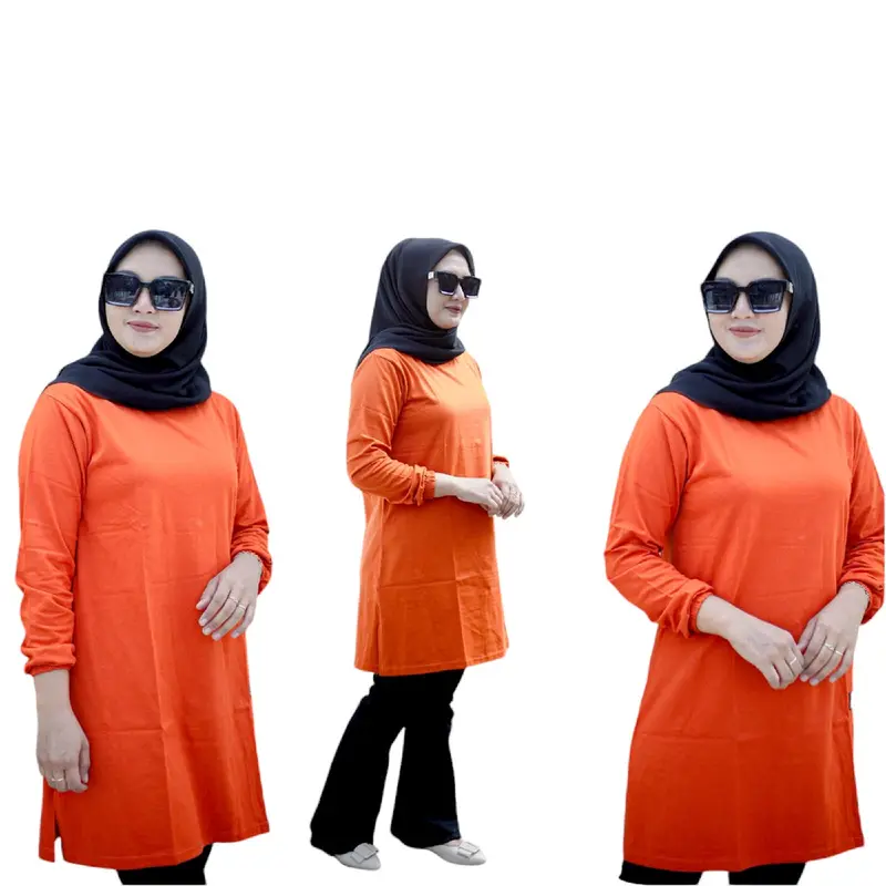 TUNIK POLOS 01 TUNIK JUMBO ATASAN KAOS WANITA LENGAN PANJANG KERUT PAKAI KARET JAHITAN BAWAH BELAH PINGGIR Katun combed dewasa Polos Muslim Oversize Basic Tebal Tebal 3