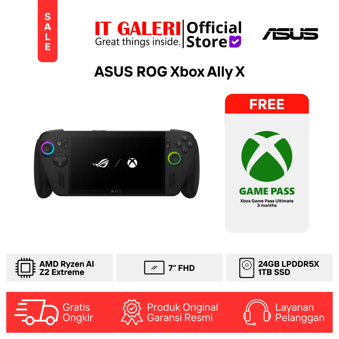 ASUS ROG Xbox Ally X | AMD Ryzen AI Z2 Extreme | RAM 24GB | SSD 1TB | Layar 7"inch FHD IPS, 120Hz, TouchScreen | Windows 11 Home | RC73XA-Z2EA35A3T