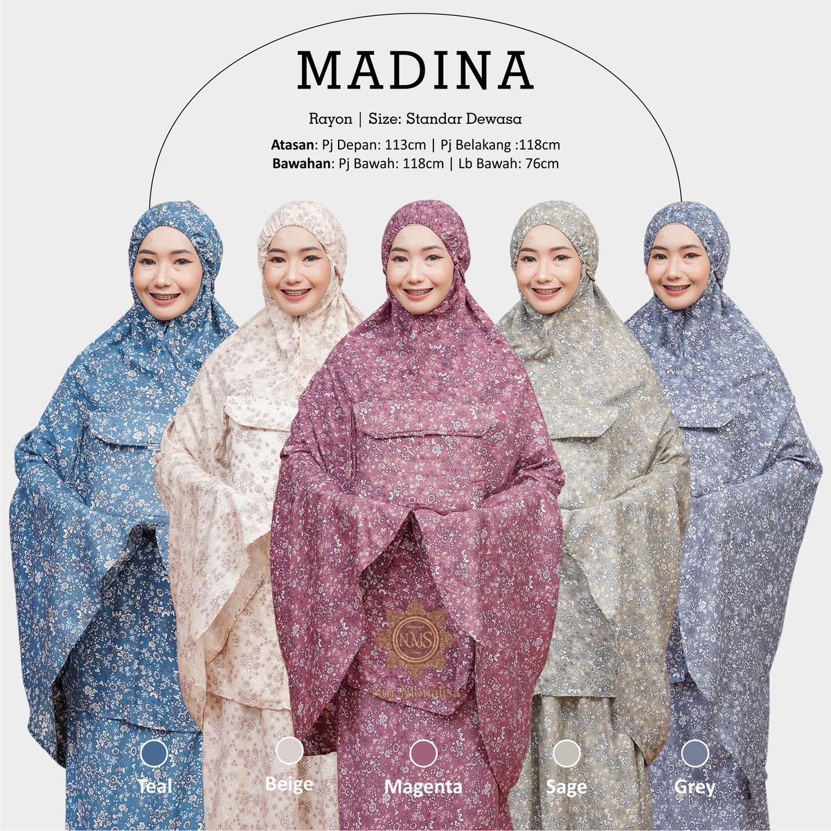 Mukena Dewasa Rayon Bali Adem Nyaman Lembut Mewah Cantik Atasan Bawahan Madina Fit Kain Mukenah Muslim Motif Panjang