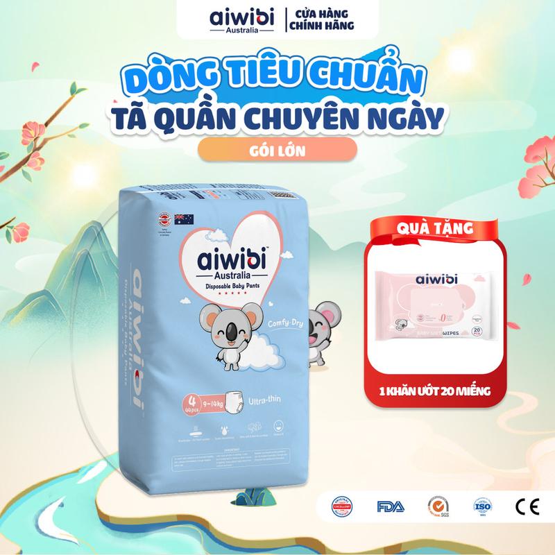 TOP Tã/Bỉm Quần Aiwibi Tiêu Chuẩn Cho Bé Thoáng Khí, Thấm Hút Nhanh - Gói Lớn M/L/XL/XXL