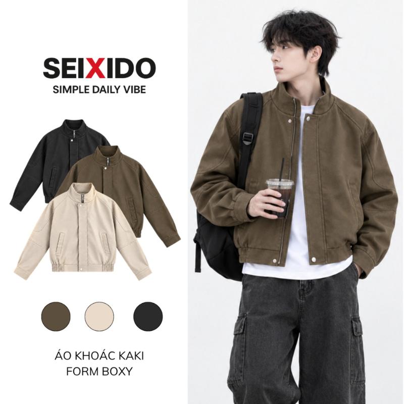 Áo khoác kaki nam boxy Seixido áo kaki bomber cao cấp dài tay cổ bẻ phong cách Hàn Quốc N030