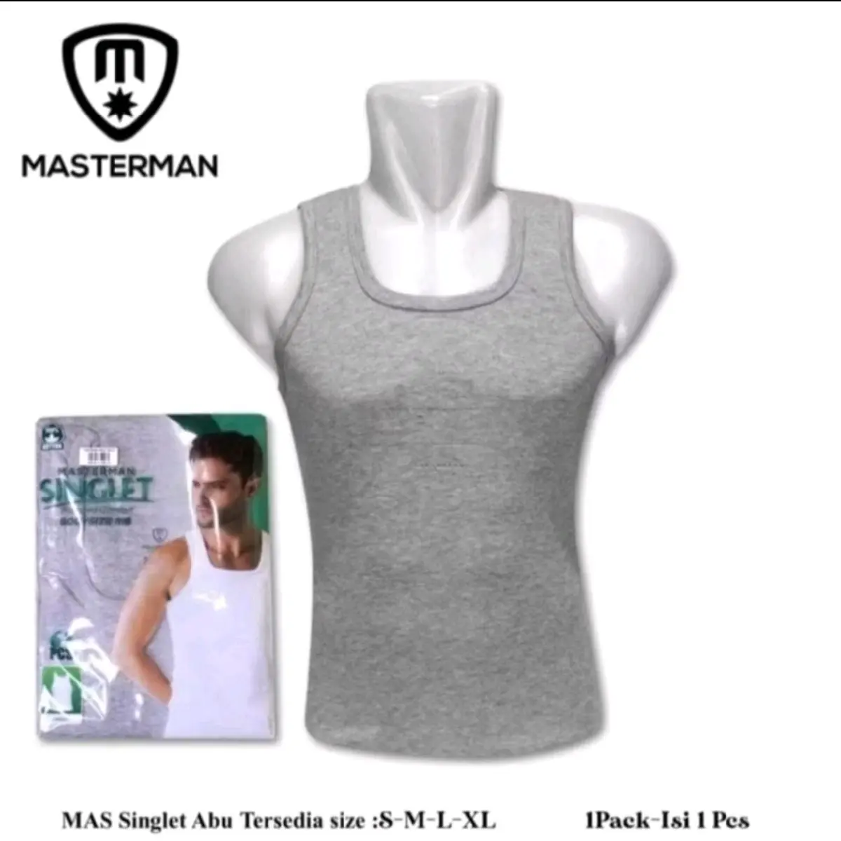 TERACOTTA19 - Singlet Kaos Dalam pria MASTERMAN Putih, Abu, Hitam [ 1 PCS ]