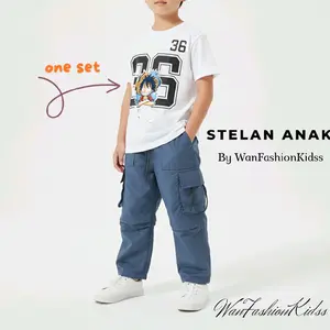 setelan anak 1-13 tahun cargo dusky Korean style katun , crinkle paracut ootd anak viral