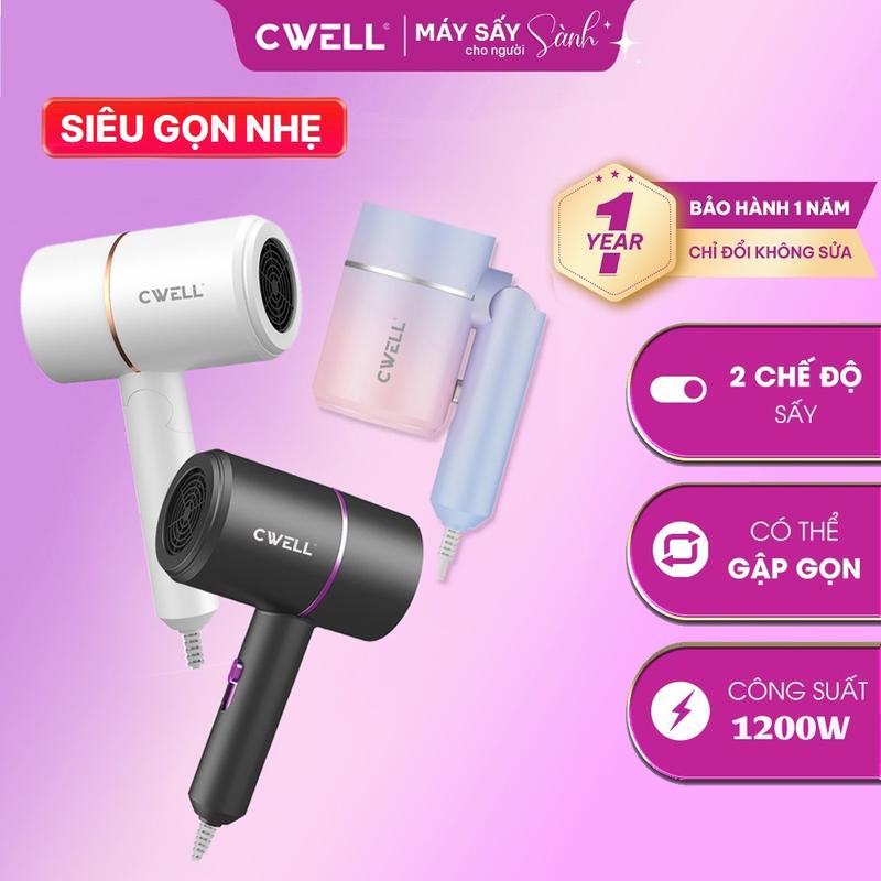  Máy sấy tóc mini gập gọn 1200W CWELL với công nghệ ánh sáng xanh hạn chế hư tóc sấy 2 chiều nóng và lạnh trọng lượng siêu nhẹ cho nam và Nữ C01HD Women - BH 12 THÁNG 