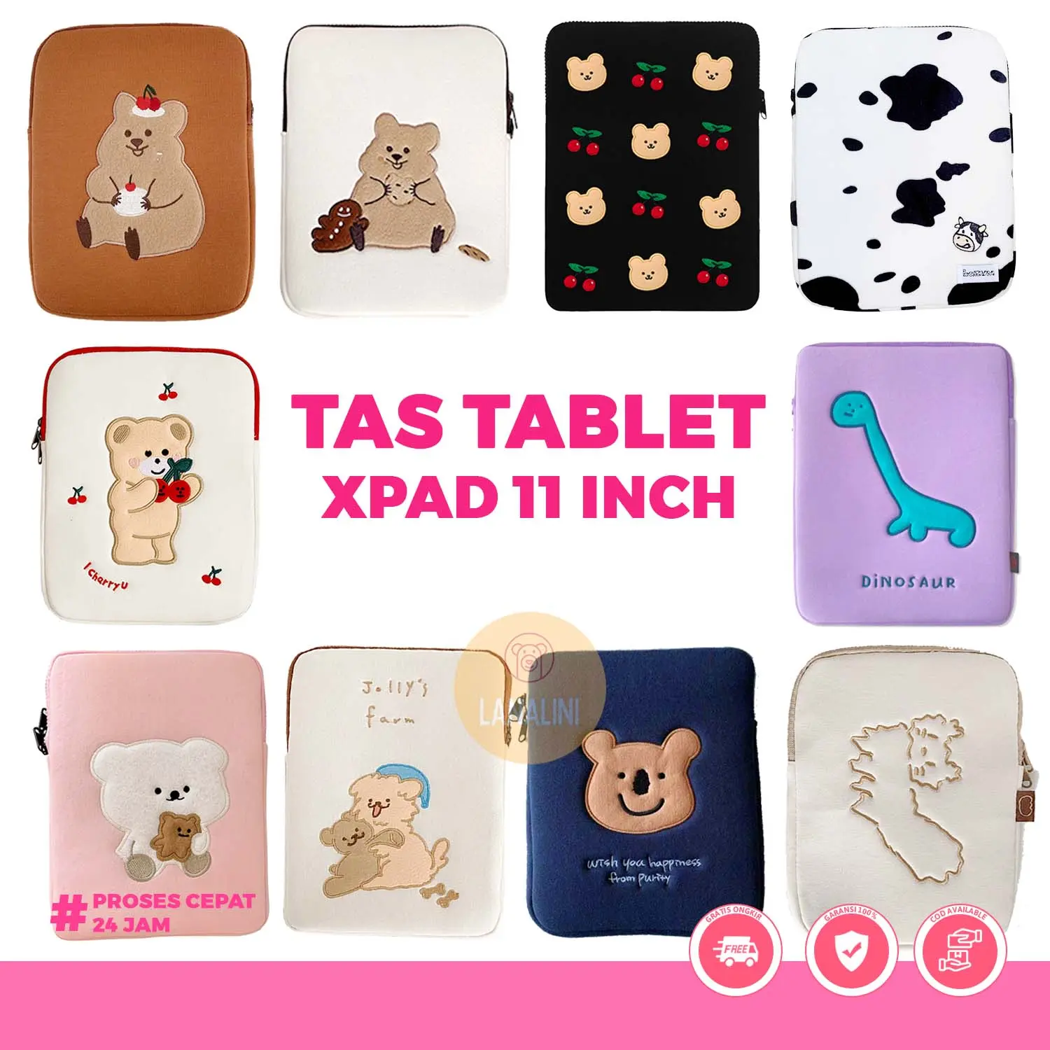 Tas Tablet Lucu Pelindung Tab Pad SE XPad 9 10 11 Inci Sarung Tablet Tebal Tahan Benturan Motif Lucu Cherry Koala Kucing Beruang Sapi Beruang