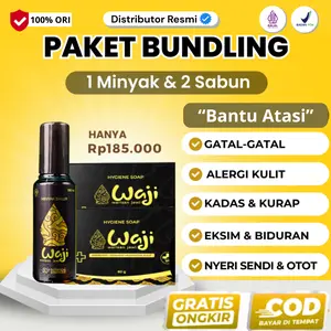 WAJI 1 Minyak Waji 2 Sabun Waji Antibakteri Obat Herbal Ampuh Bantu Atasi Gatal Gatal Kurap Masalah Kulit Kusam Eksim Ruam Biduran Kudis Alergi Scabies Gatal Selangkangan Panu Jerawat Antijamur ORIGINAL BPOM HALAL ASLI Paket Hemat Waji