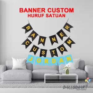 Balloonart Banner Flag Custom Nama Satuan Bunting Flag Banner Khitanan Aqiqah HBD Anniversary Bridal Ukuran 11x15cm