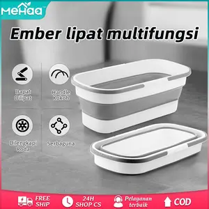 Mehaa Baskom Ember Plastik Lipat Portable Silikon Diameter 45cm Off-putih PP TRP Multifungsi Keranjang Cucian dengan 4 Rol dan Handle Kokoh