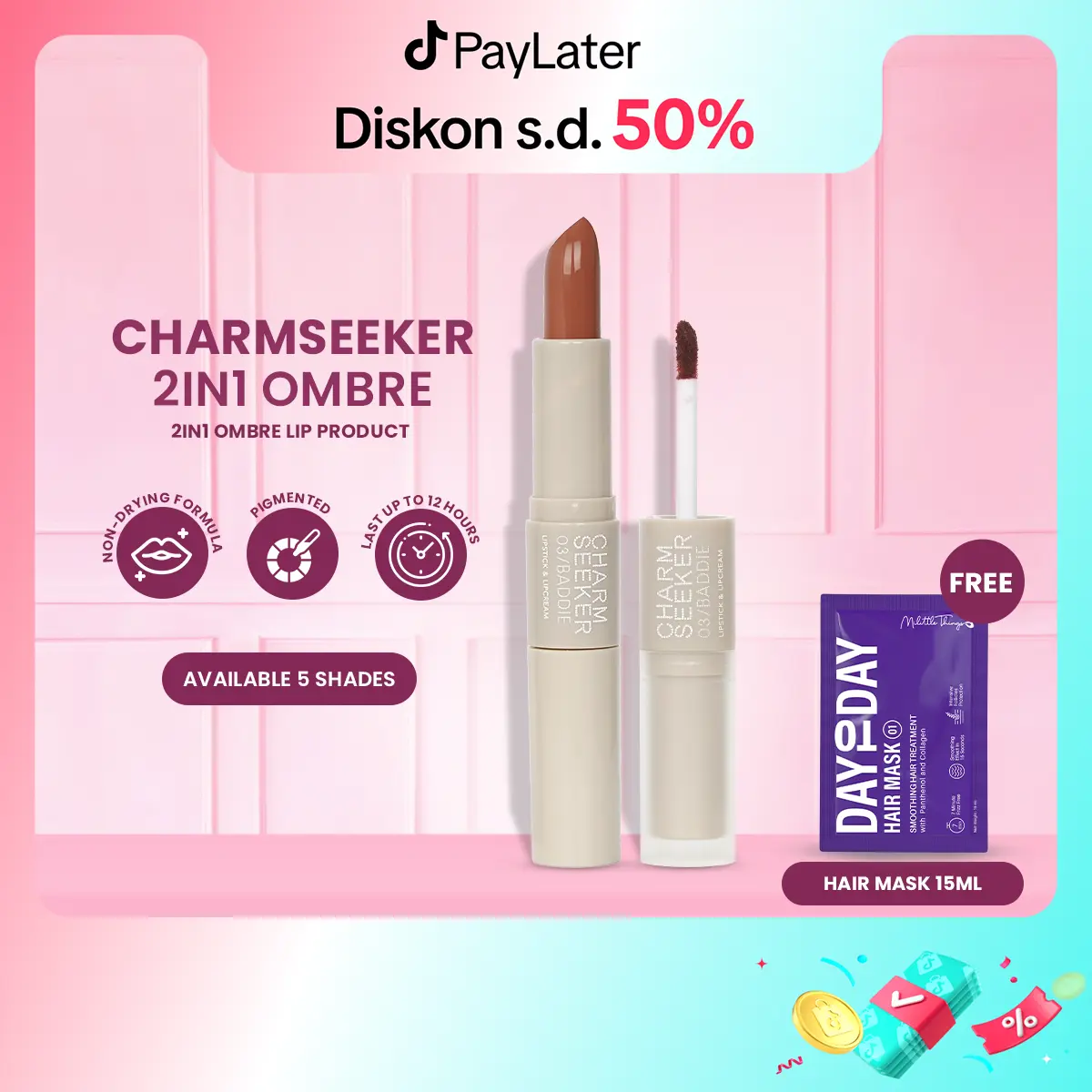 [BUY 1 GET FREE GIFT] Madame Gie Charmseeker Ombre - Lipstick Soft Matte Finish lipstik  lipcream lasting Gloss Kosmetik Liquid Waterproof Bibir