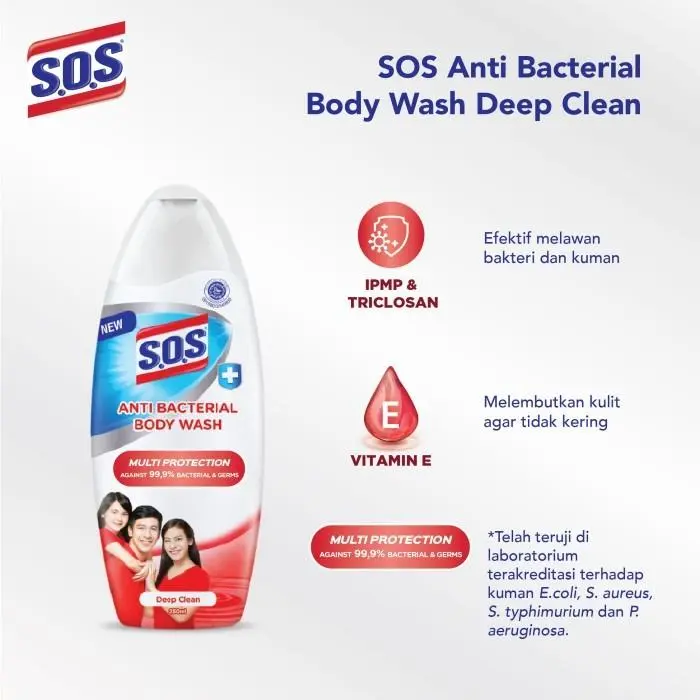 SOS Body Wash Antibacterial Botol 225ml Deep (09.2025) 1