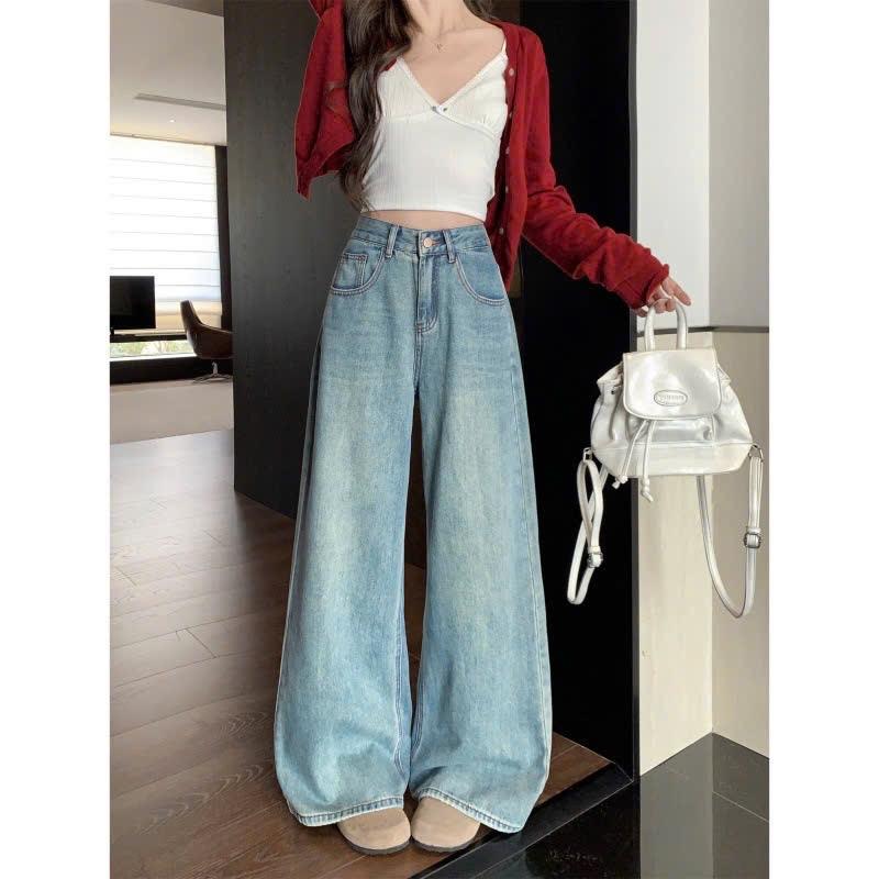 (Deal mở bán) Quần jeans ống rộng trơn xanh nhạt - MỘC STORE