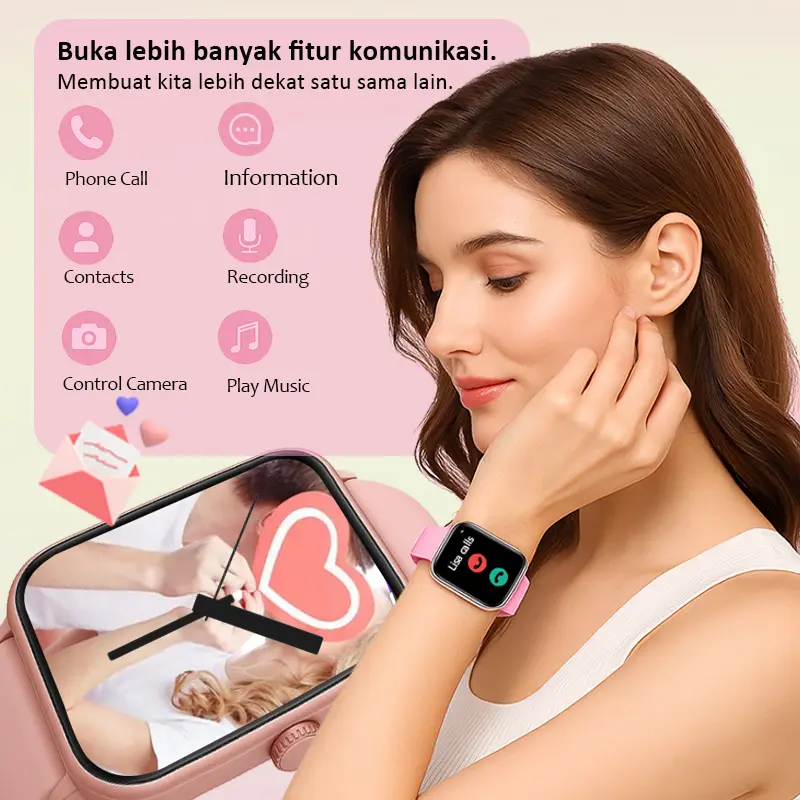 Buds Smartwatch T10 Mini untuk Wanita – Jam Tangan Pintar Elegan Berkualitas Tinggi | Hadiah Romantis untuk Pacar | Layar HD Besar | Pemantauan Detak Jantung | Tahan Air | Bluetooth | Tali Gratis | Cocok untuk Olahraga & Fashion | Bergaransi Resmi 3