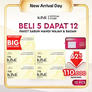 【BUY 5 BOX GET 10 BATANG FREE 2 JARING】KIME Luminizing Jeju Brightening Soap 1000Gr + 2 Jaring Sabun | Volcanic Ash Charcoal Niacinamide Collagen | Sabun Mandi Pemutih Badan Wajah Mencerahkan Muka Kulit Tubuh Ketiak Cleansing Whitening Eksfoliasi Kusam