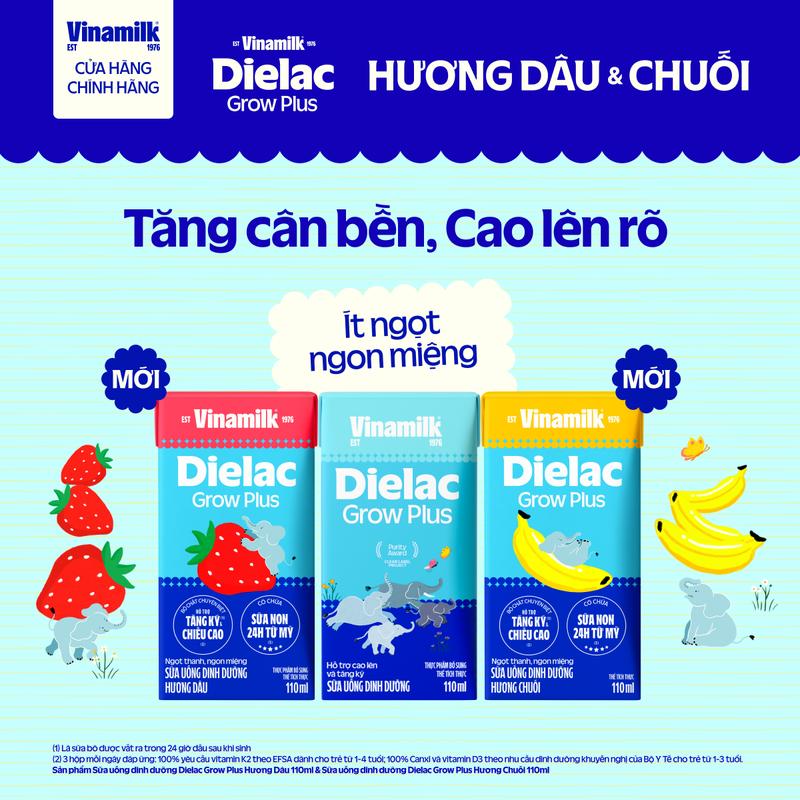 CHỌN VỊ Thùng 24 hộp Sữa Uống Dinh Dưỡng Vinamilk Dielac Grow Plus Nhiều Hương 110ml - Tăng cân tăng chiều cao