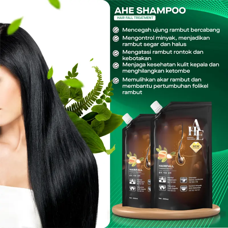 AHE Hair Fall Treatment Shampoo Hair Care Anti Hair Loss Oil Control Anti Dandruff Shampoo Anti Rontok Shampoo Anti Ketombe with Keratine and Zinc 300ML 5