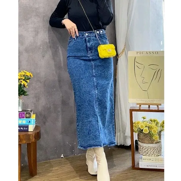 Rok Jeans Skirt Theana//Rok Span Panjang Wanita Nyaman Standar Denim 1