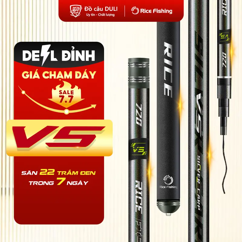 Cần câu đài V5 SILVER CARP RiceFishing chất liệu carbon cao cấp chuyên câu cá chép, cá mè CC-34 0
