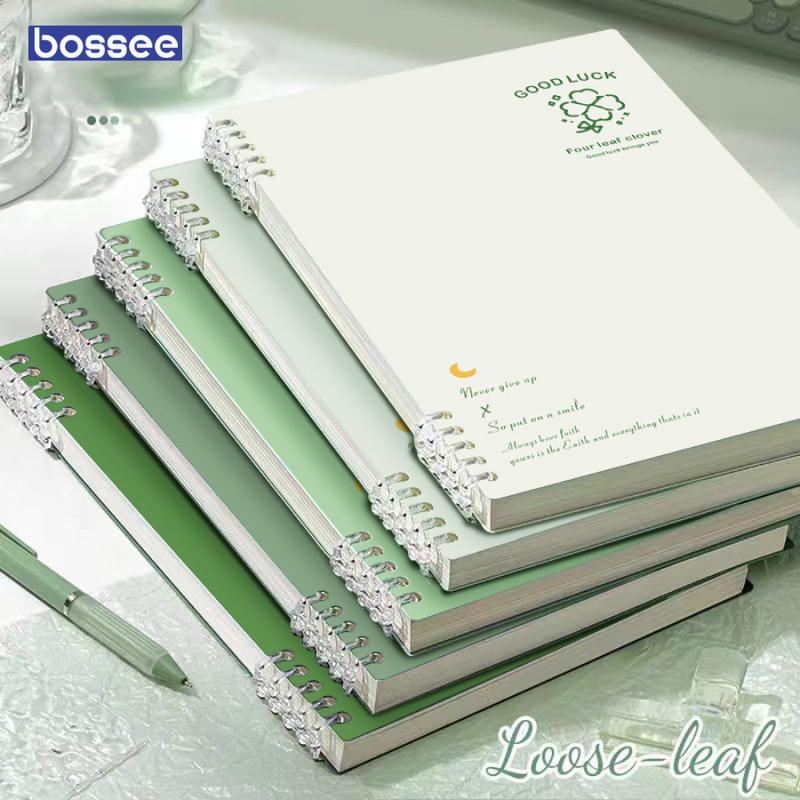 Sổ còng A5 B5 120 trang thay được giấy, bìa sổ còng Good Luck màu pastel kèm ruột giấy - Bìa sổ tay bìa nhựa binder, sổ tay thiết kế khuyết còng không cấn tay planner, bullet journal black leather paper