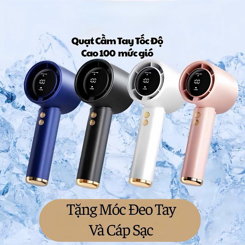 Quạt cầm tay tốc độ cao tặng nhãn dán kim cương, 100 mức gió, màn hình kỹ thuật…