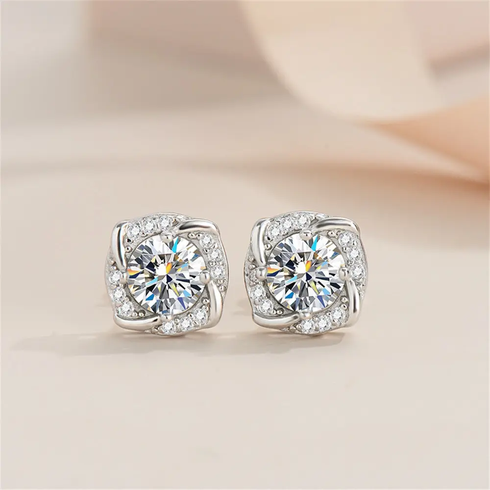Bông tai đinh tán Moissanite tổng hợp dành cho phụ nữ, 1 đôi, 0,5ct x 2, S925 Sterling Màu bạc , đồ trang sức kỷ niệm, sinh nhật hàng ngày, đính hôn tốt lành, lựa chọn quà cưới có giấy chứng nhận