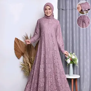 (Cod) gamis brukat jumbo dress pesta gamis standar dan gamis jumbo dari m.l.xl.xxl.xxxl free masker Muslim Lembut Tebal Dress Wanita Mewah