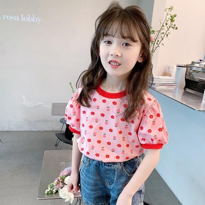 เสื้อยืดเด็กผู้หญิง ผ้าฝ้าย 100% พิมพ์ลายการ์ตูน แห้งไว ระบายอากาศได้ดี แขนสั้น เหมาะสำหรับฤดูร้อน 2024 มาใหม่ 2