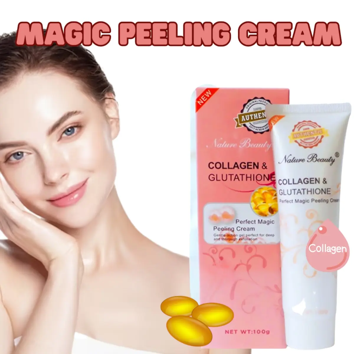 nature beauty collagen and glutathione perfect magic peeling cream BUY 1 TAKE 1 Collagen and Glutathione perfect magic peeling cream, Gently action gel perfect for deep and thorough exfoliation 100g