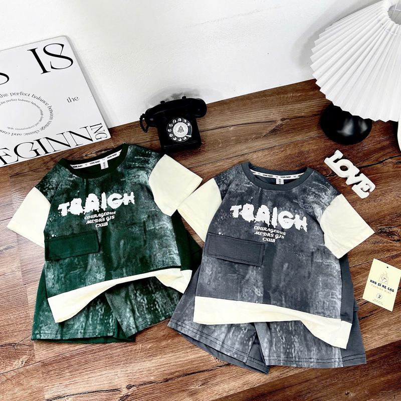 Khosimegao Bộ Quần Áo Hè Cotton Màu Xám và Xanh Loang Phong Cách Hàn Quốc Cho Bé Trai Size 8-30kg Chất Liệu Mềm Mịn Thoáng Khí Phù Hợp Cho Bé 8-30kg Jean Kaki Đường May Tỉ Mỉ Chắc Chắn